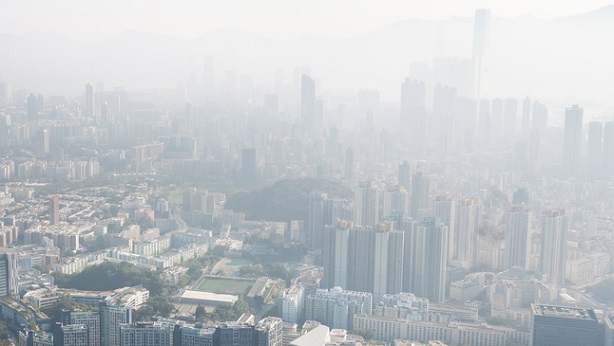 Polluted Hong Kong cityscape seen from Beacon Hill, Kowloon